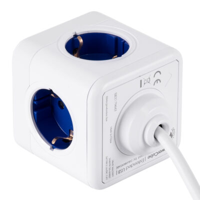 LEDTM® TRAVEL PowerCube PRO Certified 79643 Πολύπριζο 6 Θέσεων με 1.5m Kαλώδιο - 4 Πρίζες Ασφαλείας Childproof EU Schuko AC 220-240V & 2 Πρίζες USB Max 2.1A/DC 5V Μ7.5 x Π7.5 x Υ7.5 - Λευκό με Μπλε - Max Load 3680W/16A - Image 4