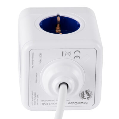 LEDTM® TRAVEL PowerCube PRO Certified 79643 Πολύπριζο 6 Θέσεων με 1.5m Kαλώδιο - 4 Πρίζες Ασφαλείας Childproof EU Schuko AC 220-240V & 2 Πρίζες USB Max 2.1A/DC 5V Μ7.5 x Π7.5 x Υ7.5 - Λευκό με Μπλε - Max Load 3680W/16A - Image 5