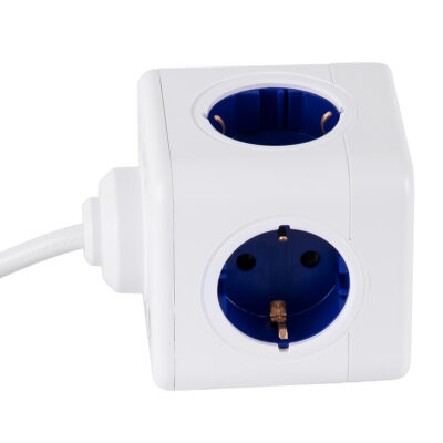LEDTM® TRAVEL PowerCube PRO Certified 79643 Πολύπριζο 6 Θέσεων με 1.5m Kαλώδιο - 4 Πρίζες Ασφαλείας Childproof EU Schuko AC 220-240V & 2 Πρίζες USB Max 2.1A/DC 5V Μ7.5 x Π7.5 x Υ7.5 - Λευκό με Μπλε - Max Load 3680W/16A - Image 6