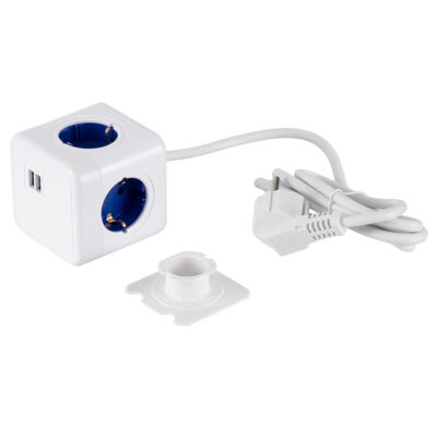 LEDTM® TRAVEL PowerCube PRO Certified 79643 Πολύπριζο 6 Θέσεων με 1.5m Kαλώδιο - 4 Πρίζες Ασφαλείας Childproof EU Schuko AC 220-240V & 2 Πρίζες USB Max 2.1A/DC 5V Μ7.5 x Π7.5 x Υ7.5 - Λευκό με Μπλε - Max Load 3680W/16A - Image 10