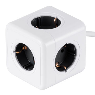 LEDTM® TRAVEL PowerCube PRO Certified 79644 Πολύπριζο 5 Θέσεων με 1.5m Kαλώδιο - 5 Πρίζες Ασφαλείας Childproof EU Schuko AC 220-240V Μ7.5 x Π7.5 x Υ7.5 - Λευκό με Γκρι - Max Load 3680W/16A
