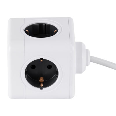 LEDTM® TRAVEL PowerCube PRO Certified 79644 Πολύπριζο 5 Θέσεων με 1.5m Kαλώδιο - 5 Πρίζες Ασφαλείας Childproof EU Schuko AC 220-240V Μ7.5 x Π7.5 x Υ7.5 - Λευκό με Γκρι - Max Load 3680W/16A - Image 3