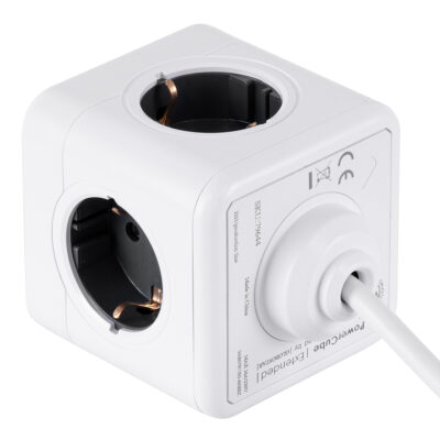 LEDTM® TRAVEL PowerCube PRO Certified 79644 Πολύπριζο 5 Θέσεων με 1.5m Kαλώδιο - 5 Πρίζες Ασφαλείας Childproof EU Schuko AC 220-240V Μ7.5 x Π7.5 x Υ7.5 - Λευκό με Γκρι - Max Load 3680W/16A - Image 4