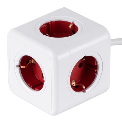 LEDTM® TRAVEL PowerCube PRO Certified 79645 Πολύπριζο 5 Θέσεων με 1.5m Kαλώδιο - 5 Πρίζες Ασφαλείας Childproof EU Schuko AC 220-240V Μ7.5 x Π11.5 x Υ7.5 - Λευκό με Κόκκινο - Max Load 3680W/16A
