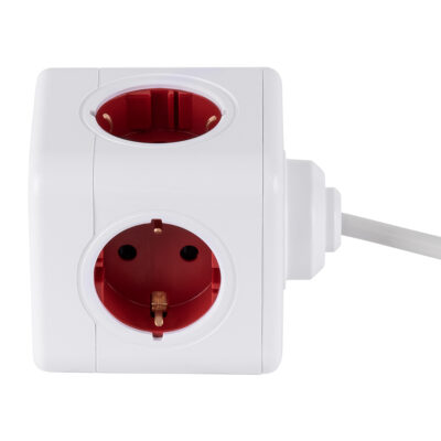 LEDTM® TRAVEL PowerCube PRO Certified 79645 Πολύπριζο 5 Θέσεων με 1.5m Kαλώδιο - 5 Πρίζες Ασφαλείας Childproof EU Schuko AC 220-240V Μ7.5 x Π11.5 x Υ7.5 - Λευκό με Κόκκινο - Max Load 3680W/16A - Image 3