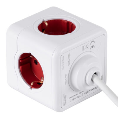 LEDTM® TRAVEL PowerCube PRO Certified 79645 Πολύπριζο 5 Θέσεων με 1.5m Kαλώδιο - 5 Πρίζες Ασφαλείας Childproof EU Schuko AC 220-240V Μ7.5 x Π11.5 x Υ7.5 - Λευκό με Κόκκινο - Max Load 3680W/16A - Image 4