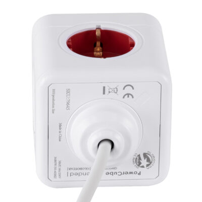 LEDTM® TRAVEL PowerCube PRO Certified 79645 Πολύπριζο 5 Θέσεων με 1.5m Kαλώδιο - 5 Πρίζες Ασφαλείας Childproof EU Schuko AC 220-240V Μ7.5 x Π11.5 x Υ7.5 - Λευκό με Κόκκινο - Max Load 3680W/16A - Image 5