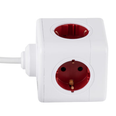 LEDTM® TRAVEL PowerCube PRO Certified 79645 Πολύπριζο 5 Θέσεων με 1.5m Kαλώδιο - 5 Πρίζες Ασφαλείας Childproof EU Schuko AC 220-240V Μ7.5 x Π11.5 x Υ7.5 - Λευκό με Κόκκινο - Max Load 3680W/16A - Image 6
