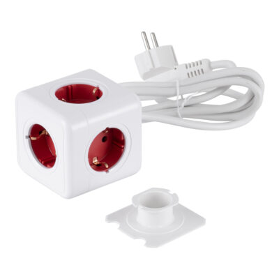 LEDTM® TRAVEL PowerCube PRO Certified 79645 Πολύπριζο 5 Θέσεων με 1.5m Kαλώδιο - 5 Πρίζες Ασφαλείας Childproof EU Schuko AC 220-240V Μ7.5 x Π11.5 x Υ7.5 - Λευκό με Κόκκινο - Max Load 3680W/16A - Image 10