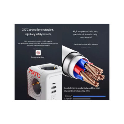 LEDTM® TRAVEL PowerCube PRO Certified 79639 Πολύπριζο 6 Θέσεων με 1.5m Kαλώδιο - 4 Πρίζες Ασφαλείας Childproof EU Schuko AC 220-240V & 2 Πρίζες USB Max 2.1A/DC 5V Μ7.5 x Π7.5 x Υ7.5 - Λευκό με Γκρι - Max Load 3680W/16A - Image 13