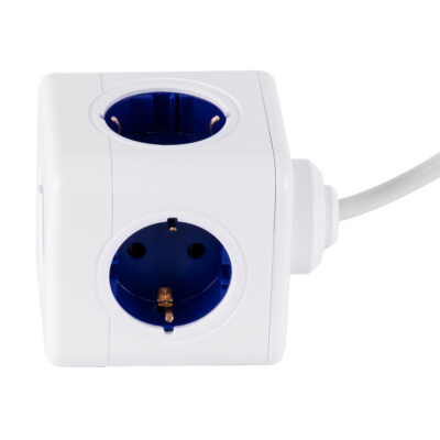LEDTM® TRAVEL PowerCube PRO Certified 79646 Πολύπριζο 5 Θέσεων με 1.5m Kαλώδιο - 5 Πρίζες Ασφαλείας Childproof EU Schuko AC 220-240V Μ7.5 x Π11.5 x Υ7.5 - Λευκό με Μπλε - Max Load 3680W/16A - Image 3
