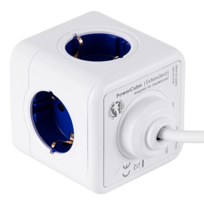 LEDTM® TRAVEL PowerCube PRO Certified 79646 Πολύπριζο 5 Θέσεων με 1.5m Kαλώδιο - 5 Πρίζες Ασφαλείας Childproof EU Schuko AC 220-240V Μ7.5 x Π11.5 x Υ7.5 - Λευκό με Μπλε - Max Load 3680W/16A - Image 4