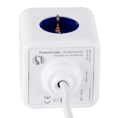 LEDTM® TRAVEL PowerCube PRO Certified 79646 Πολύπριζο 5 Θέσεων με 1.5m Kαλώδιο - 5 Πρίζες Ασφαλείας Childproof EU Schuko AC 220-240V Μ7.5 x Π11.5 x Υ7.5 - Λευκό με Μπλε - Max Load 3680W/16A - Image 5