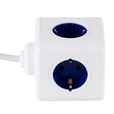 LEDTM® TRAVEL PowerCube PRO Certified 79646 Πολύπριζο 5 Θέσεων με 1.5m Kαλώδιο - 5 Πρίζες Ασφαλείας Childproof EU Schuko AC 220-240V Μ7.5 x Π11.5 x Υ7.5 - Λευκό με Μπλε - Max Load 3680W/16A - Image 6