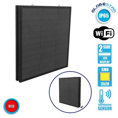 LEDTM®DISPLAY 90341 Κυλιόμενη Ψηφιακή Επιγραφή P10 Διπλής Όψης LED AC 220-240V Αδιάβροχο IP65 Κόκκινο - WiFi Control μέσω FK APP - Αισθητήρας Θερμοκρασίας & Υγρασίας - Μ104 x Π12 x Υ104cm - 2 Χρόνια Εγγύηση - Image 3