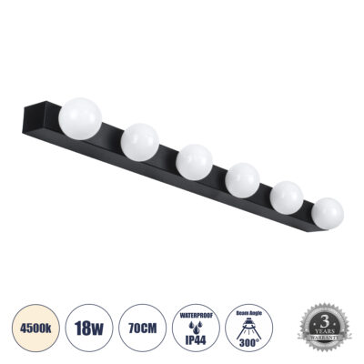 Alternative view of LEDTM® BELLA 60452 Μοντέρνο Φωτιστικό Τοίχου - Απλίκα Καθρέπτη Μπάνιου LED 18W 2052lm 300° AC 220-240V IP44 Φυσικό Λευκό 4500K - Bridgelux COB Chip & TÜV SÜD Driver - Μαύρο Ματ & Λευκό - Μ70 x Π11 x Υ6cm - 3 Χρόνια Εγγύηση