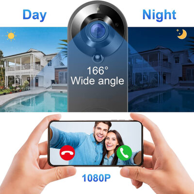 LEDTM® 86075 Επαναφορτιζόμενη Ψηφιακή Έξυπνη Camera Εξώπορτας 1080P WiFi 166° Μοιρών - 2500mAh - Νυχτερινή Όραση με LED IR - Ανιχνευτή Κίνησης - Κουδούνι - Διπλή Κατέυθυνση Ομιλίας - Μαύρο - Image 9