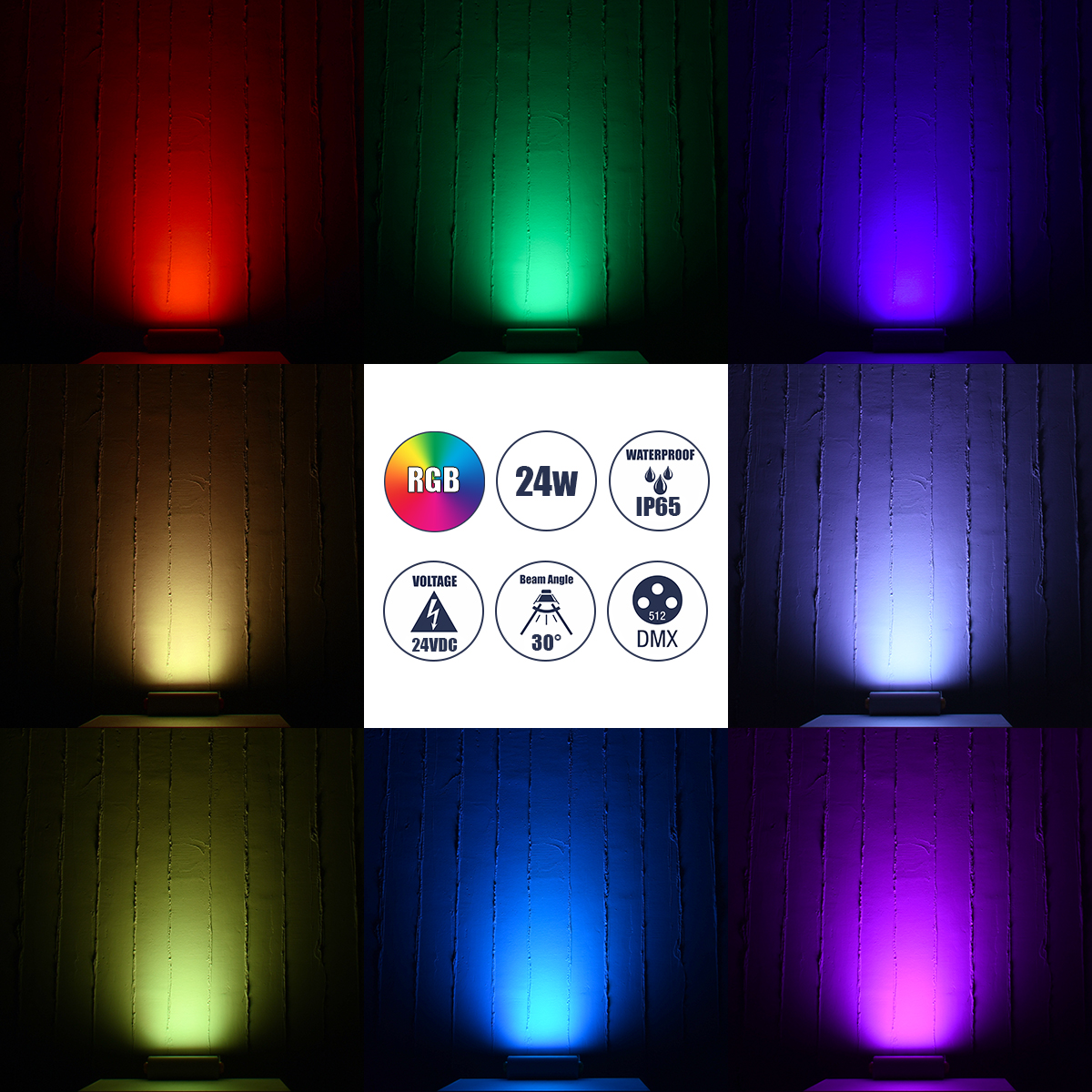 LEDTM® FLOODHENA 90641 Προβολέας Σποτ Wall Washer LED 24W 1920lm 30° DC 24V Αδιάβροχο IP65 Πολύχρωμο RGB Dimmable DMX512 - Bridgelux SMD Chip - Γκρι Ανθρακί - Μ22.5 x Π6 x Υ16.5cm - 3 Χρόνια Εγγύηση - Image 7