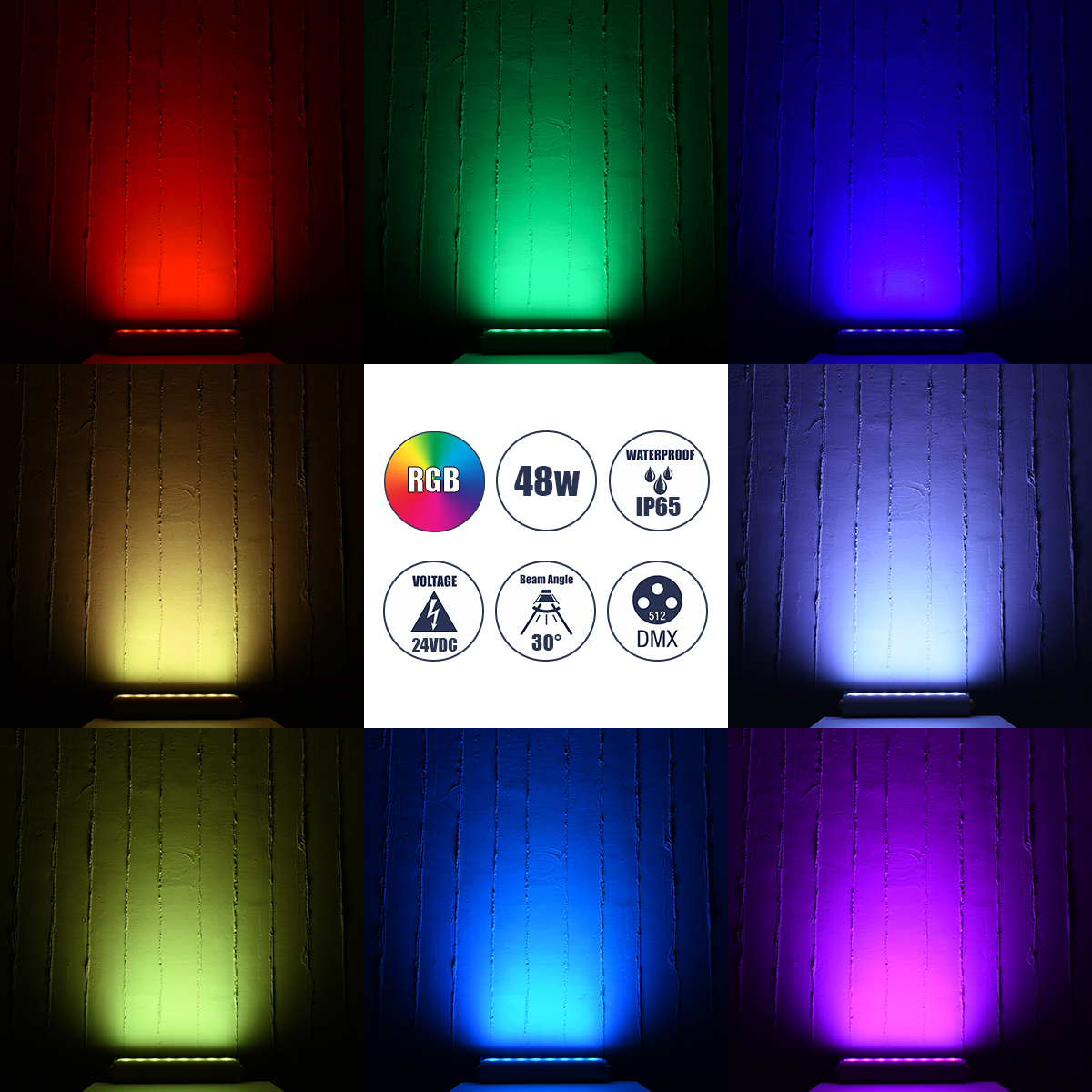 LEDTM® FLOODHENA 90643 Προβολέας Σποτ Wall Washer LED 48W 3840lm 30° DC 24V Αδιάβροχο IP65 Πολύχρωμο RGB Dimmable DMX512 - Bridgelux SMD Chip - Γκρι Ανθρακί - Μ39 x Π6 x Υ17cm - 3 Χρόνια Εγγύηση - Image 7
