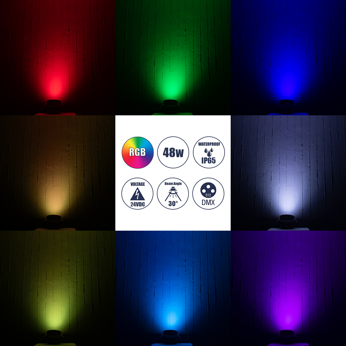 LEDTM® FLOODMENA 90649 Προβολέας Σποτ Wall Washer με Αντιθαμβωτική Γρίλια LED 48W 3840lm 30° DC 24V Αδιάβροχο IP65 Πολύχρωμο RGBW Dimmable DMX512 - Bridgelux SMD Chip - Γκρι Ανθρακί - Μ25 x Π25 x Υ18cm - 3 Χρόνια Εγγύηση - Image 9