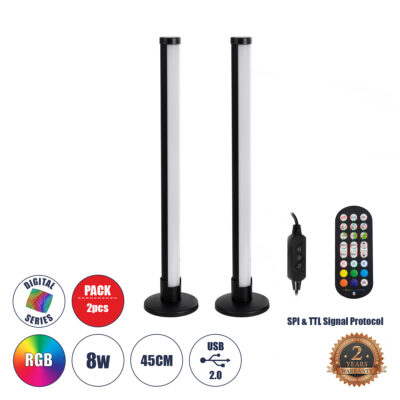 LEDTM® DIGICOLUMN 90760 Επιτραπέζιο Φωτιστικό Πορτατίφ LED 16W 1280lm 180° DC 5V IP20 RGB Dimmable Μαύρο Πλαστικό - Μ3 x Π3 x Υ45cm - ΣΕΤ 2 Τεμαχίων - 2 Χρόνια Εγγύηση