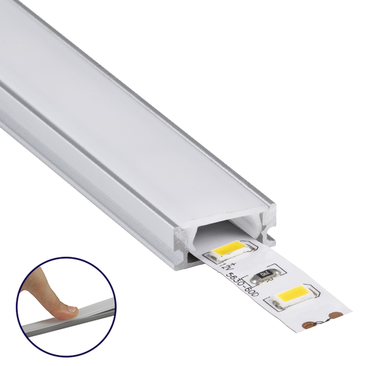 LEDTM® ALP-LINEAR SURFABO 70805-3M Επιφανειακό Προφίλ Αλουμινίου με Λευκό Γαλακτερό Πατητό Κάλυμμα για Ταινίες LED IP20 - Ασημί & Λευκό - Μ300 x Π1.6 x Υ0.7cm - Πακέτο 5 Τεμαχίων - Image 2
