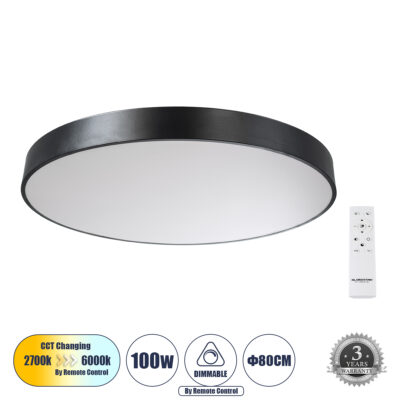 Alternative view of LEDTM® BURTON 61204-S Μοντέρνο Φωτιστικό Οροφής LED 100W 11020lm 120° AC 220-240V IP20 Ρυθμιζόμενο Λευκό CCT με Χειριστήριο από 2700K έως 6000K Dimmable - Lumileds SMD Chip - Μαύρο Ματ - Μ80 x Π80 x Υ8cm - 3 Χρόνια Εγγύηση