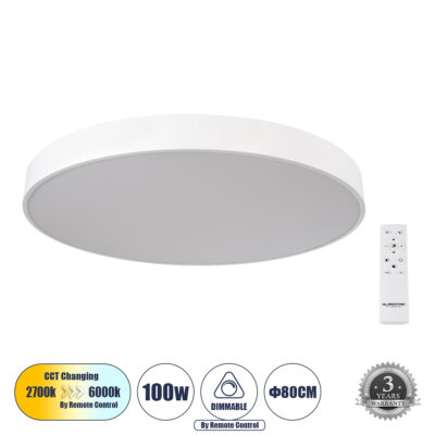 Alternative view of LEDTM® BURTON 61205-S Μοντέρνο Φωτιστικό Οροφής LED 100W 11020lm 120° AC 220-240V IP20 Ρυθμιζόμενο Λευκό CCT με Χειριστήριο από 2700K έως 6000K Dimmable - Lumileds SMD Chip - Λευκό Ματ - Μ80 x Π80 x Υ8cm - 3 Χρόνια Εγγύηση