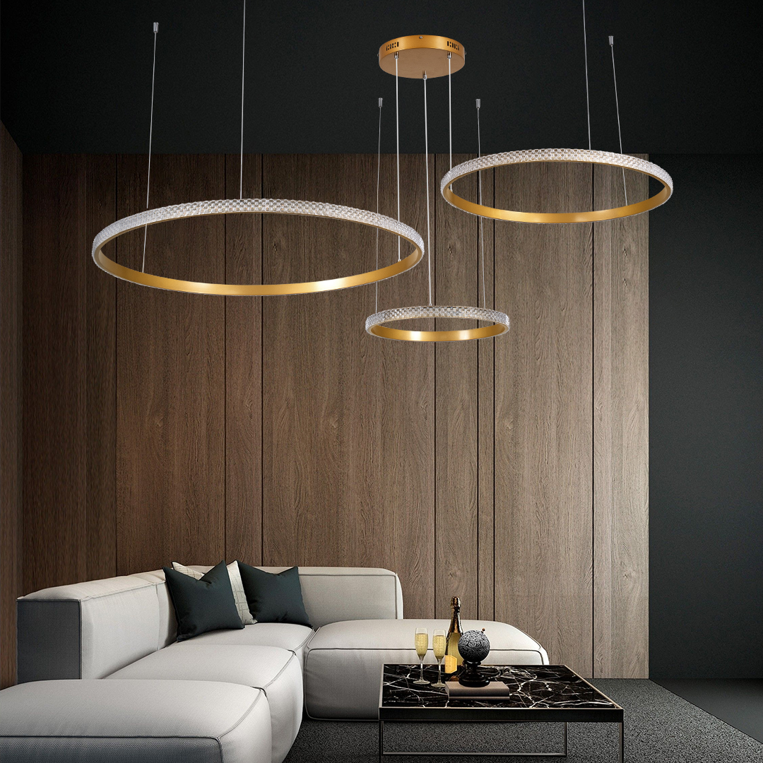 LEDTM® DIAMOND TRIO 61145 Μοντέρνο Κρεμαστό Φωτιστικό Οροφής LED 120W 14723lm 360° AC 220-240V IP20 Ρυθμιζόμενο Λευκό CCT με Χειριστήριο από 2700K έως 6000K Dimmable - Lumileds SMD Chip - Χρυσό Βούρτσας - Μ150 x Π150 x Υ60cm - 3 Χρόνια Εγγύηση - Image 11