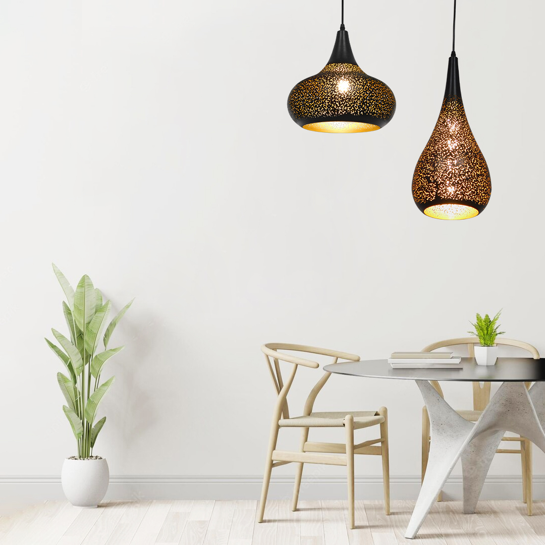 LEDTM® JANIS 01590 Μοντέρνο Κρεμαστό Φωτιστικό Οροφής με Ντουί 1 x E27 AC 220-240V IP20 - Μαύρο & Χρυσό - Μ30 x Π30 x Υ30cm - Image 11