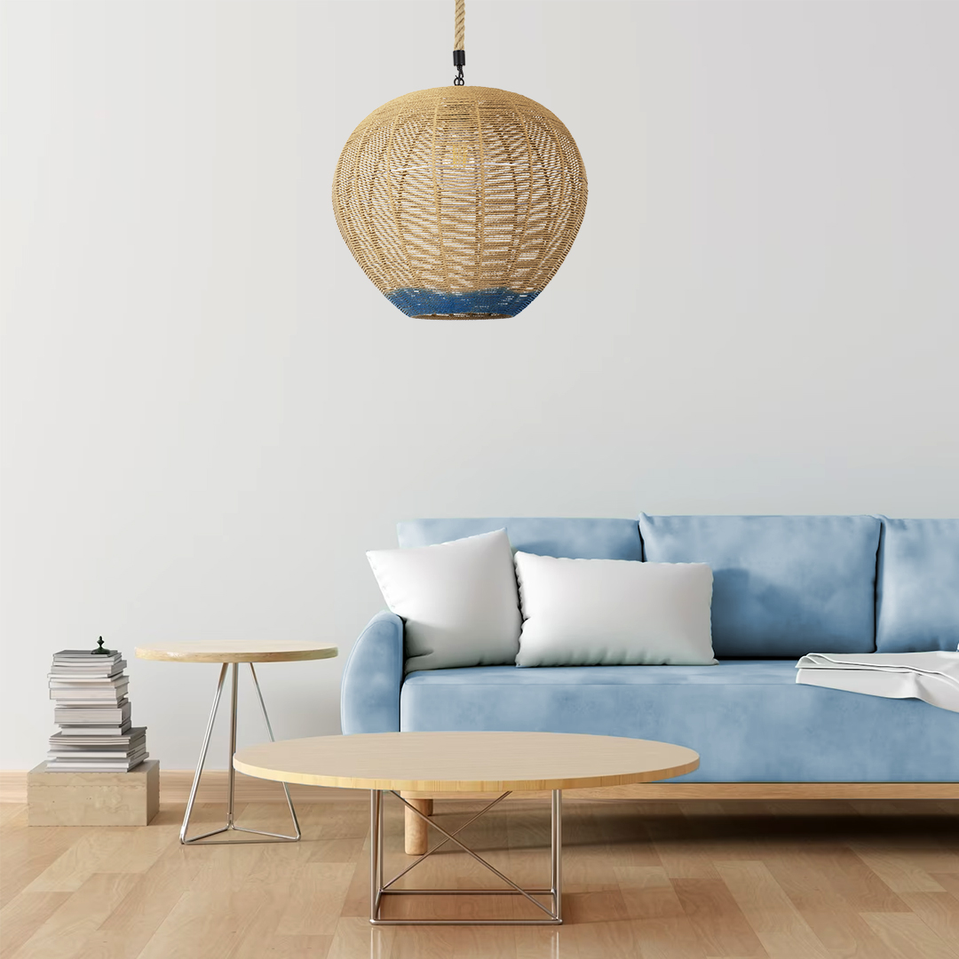 LEDTM® SIMON 00727 Boho Κρεμαστό Φωτιστικό Οροφής με Ντουί 1 x E27 AC 220-240V IP20 - Μπεζ & Μπλε - Μ50 x Π50 x Y47cm - Image 10