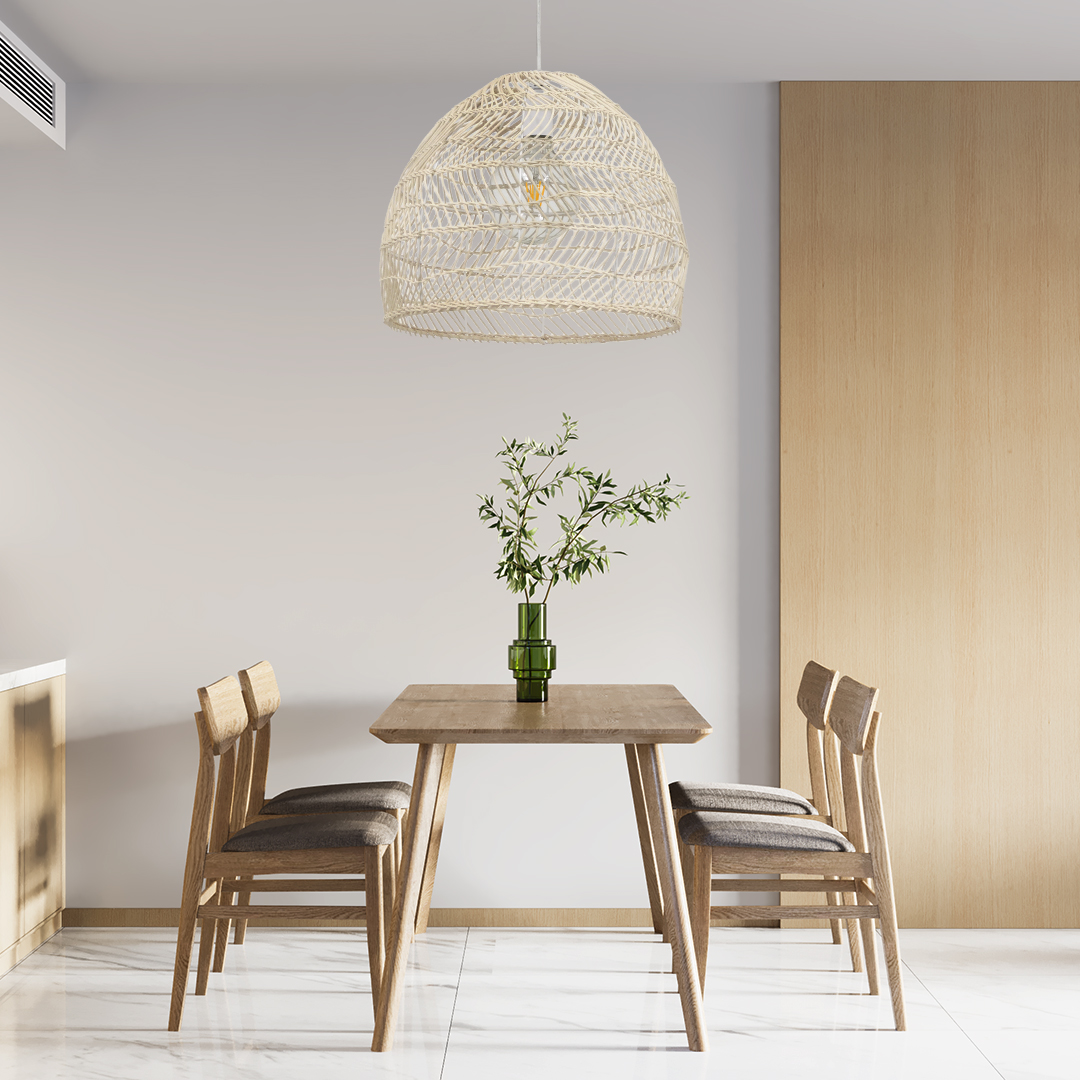 LEDTM® MALIBU 00968 Boho Κρεμαστό Φωτιστικό Οροφής με Ντουί 1 x E27 AC 220-240V IP20 - Μπεζ - Μ40 x Π40 x Υ35cm - Image 6