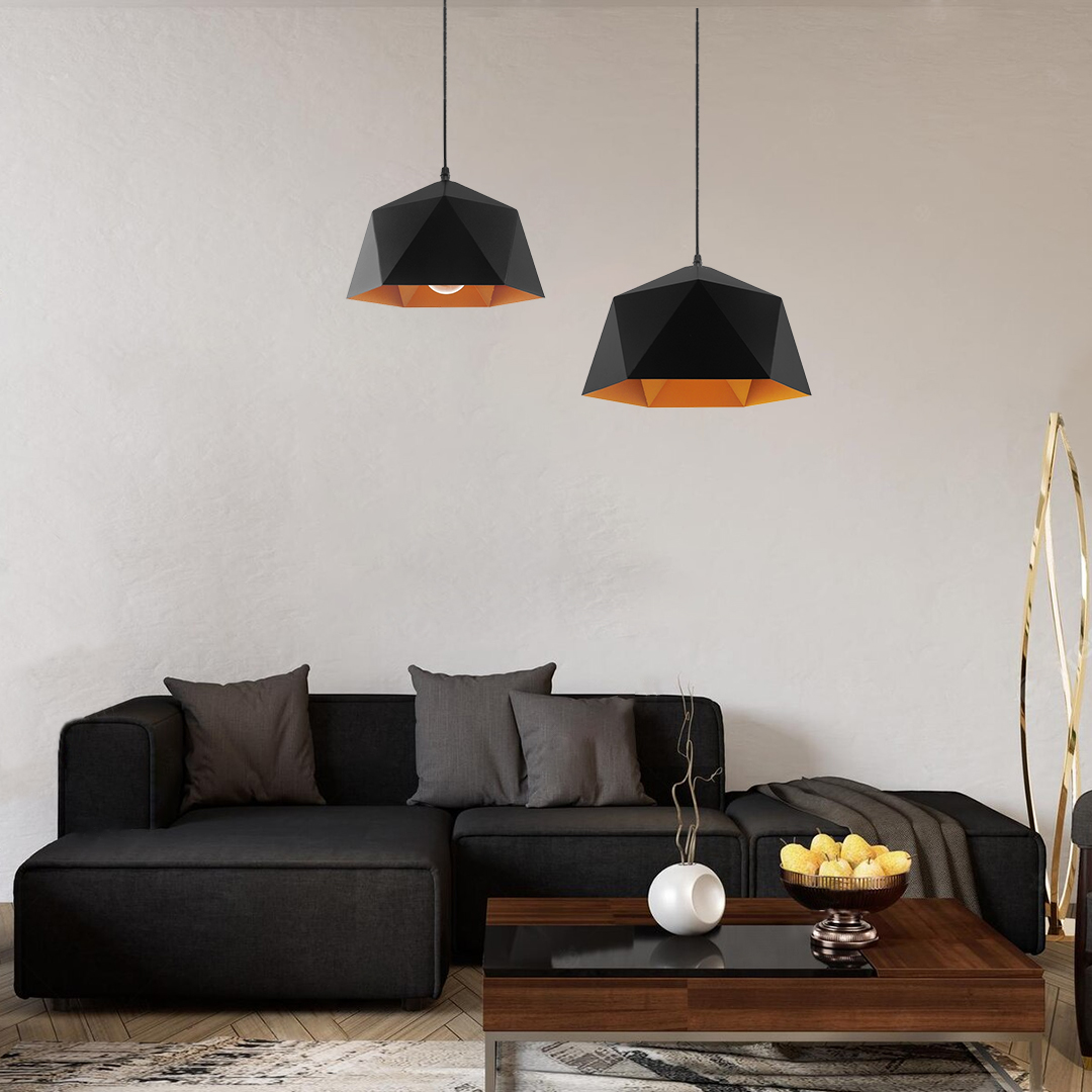 LEDTM® HEXAGON 01195 Μοντέρνο Κρεμαστό Φωτιστικό Οροφής με Ντουί 1 x E27 AC 220-240V IP20 - Μαύρο & Χρυσό - Μ46 x Π46 x Υ25cm - Image 8