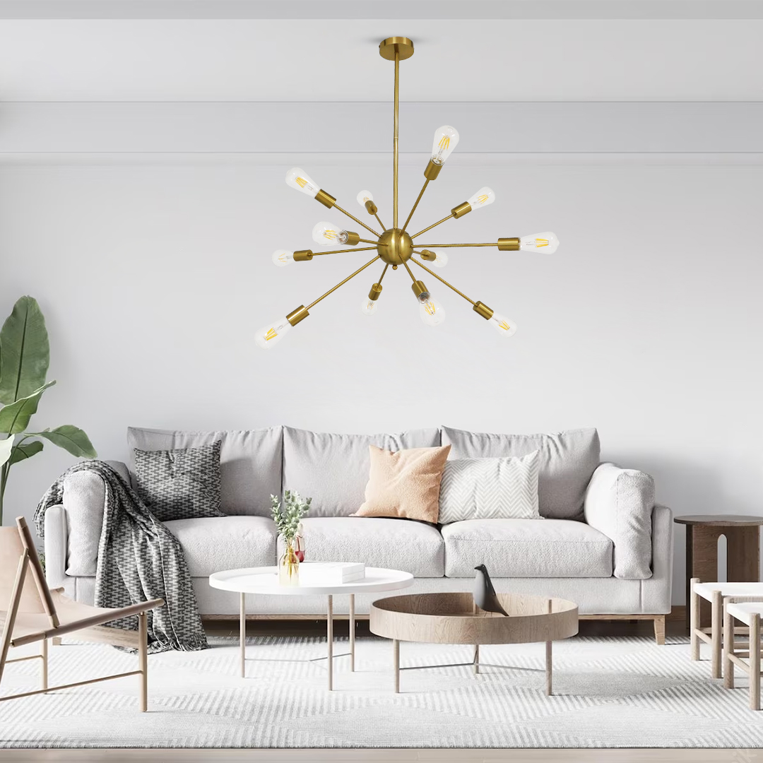 LEDTM® MILANO 01485 Μοντέρνο Φωτιστικό Οροφής με Ντουί 12 x E27 AC 220-240V IP20 - Χρυσό - Μ80 x Π80 x Υ80cm - Image 10