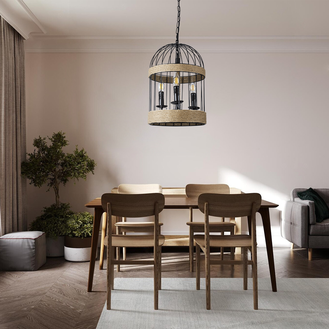 LEDTM® MERLIN 00865 Vintage Κρεμαστό Φωτιστικό Οροφής με Ντουί 3 x E14 AC 220-240V IP20 - Μαύρο & Μπεζ - Μ28 x Π28 x Υ40cm - Image 13