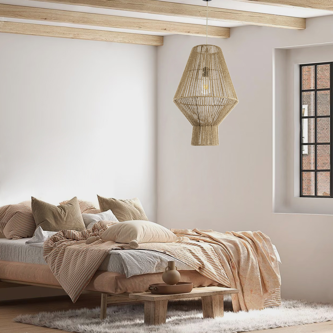 LEDTM® CAYMAN 01853 Boho Κρεμαστό Φωτιστικό Οροφής με Ντουί 1 x E27 AC 220-240V IP20 - Μπεζ - Μ40 x Π40 x Υ60cm - Image 11