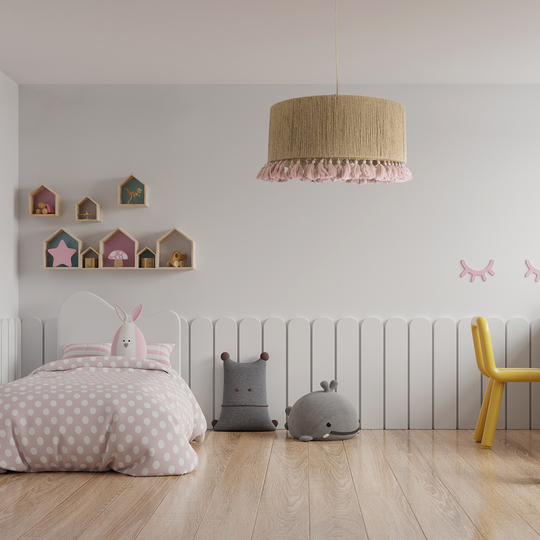 LEDTM® PUERTORICO 02096 Boho Κρεμαστό Φωτιστικό Οροφής με Ντουί 1 x E27 AC 220-240V IP20 - Μπεζ & Ροζ - Μ50 x Π50 x Υ27cm - Image 11