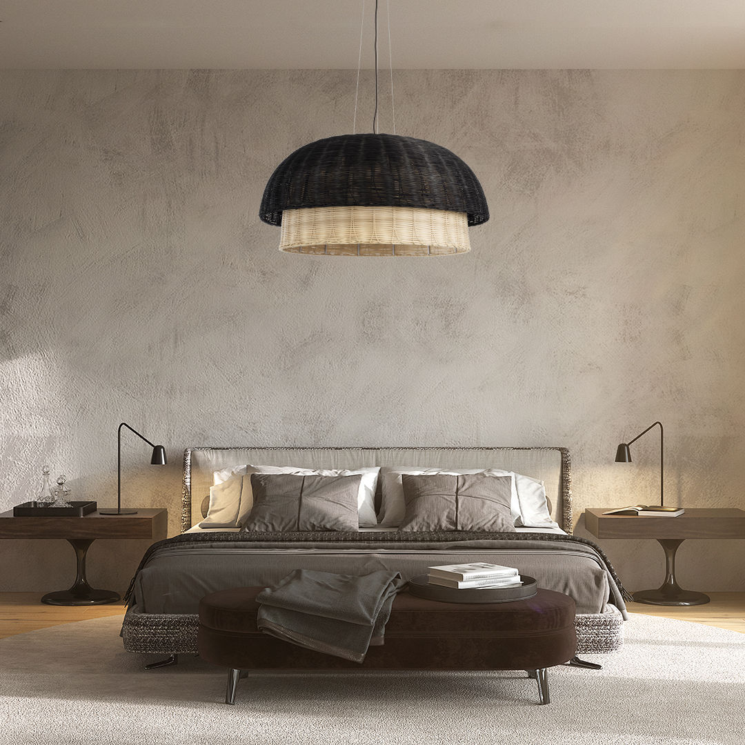 LEDTM® CORSICA 02216 Boho Κρεμαστό Φωτιστικό Οροφής με Ντουί 1 x E27 AC 220-240V IP20 - Μαύρο & Μπεζ - Μ70 x Π70 x Υ35cm - Image 12