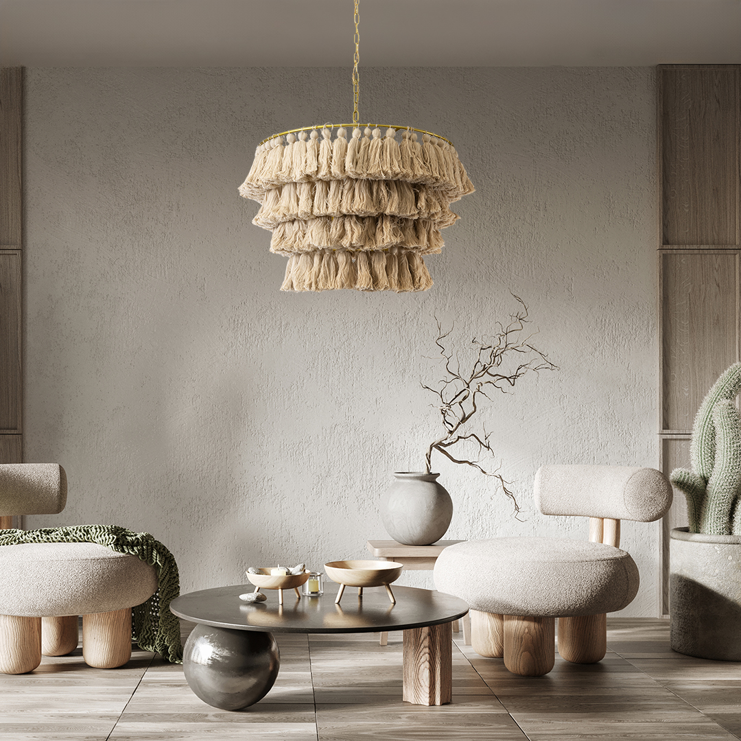LEDTM® MISSOULA 02088 Boho Κρεμαστό Φωτιστικό Οροφής με Ντουί 1 x E27 AC 220-240V IP20 - Μπεζ & Χρυσό - Μ60 x Π60 x Υ40cm - Image 11