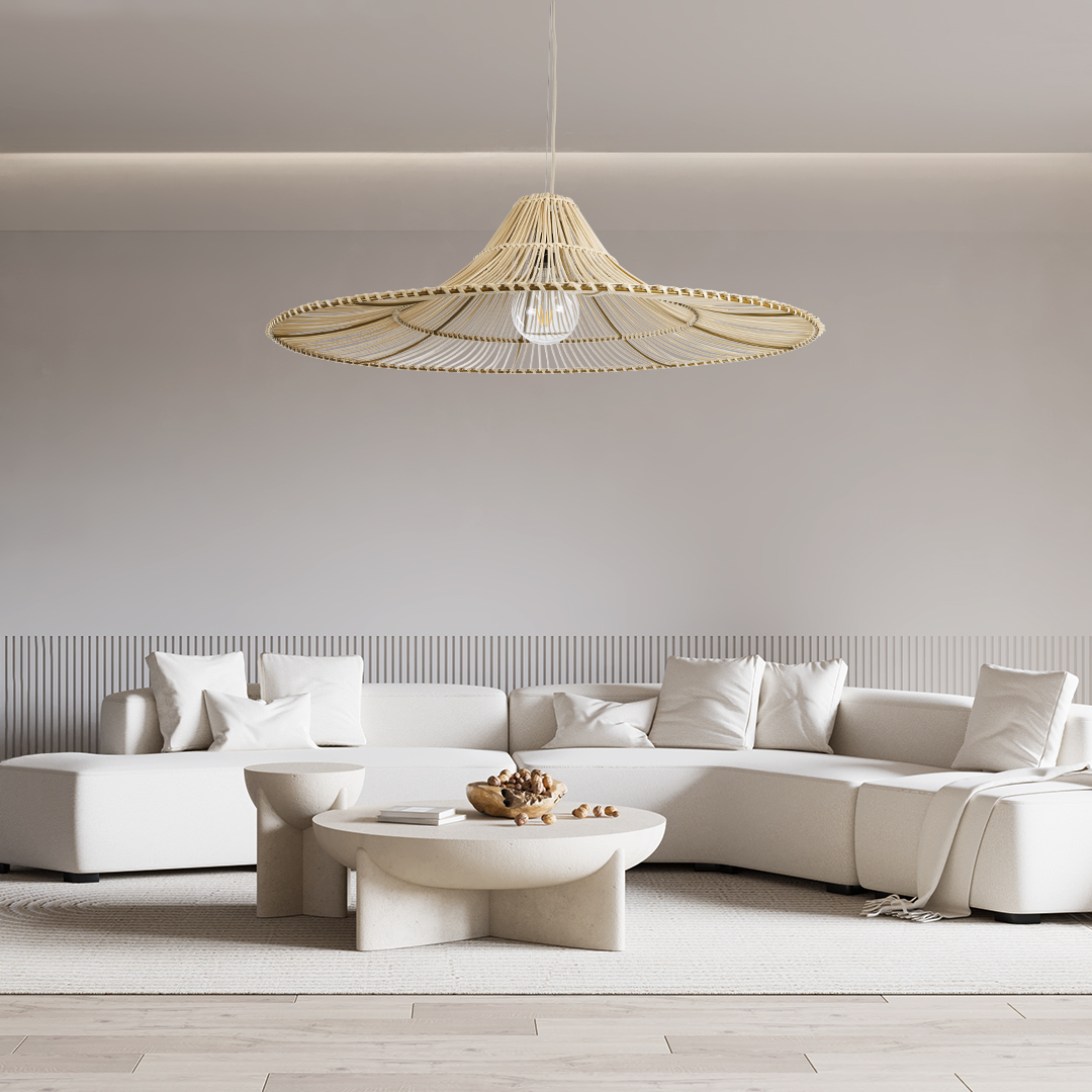LEDTM® PALERMO 02209 Boho Κρεμαστό Φωτιστικό Οροφής με Ντουί 1 x E27 AC 220-240V IP20 - Μπεζ - Μ100 x Π100 x Υ30cm - Image 11