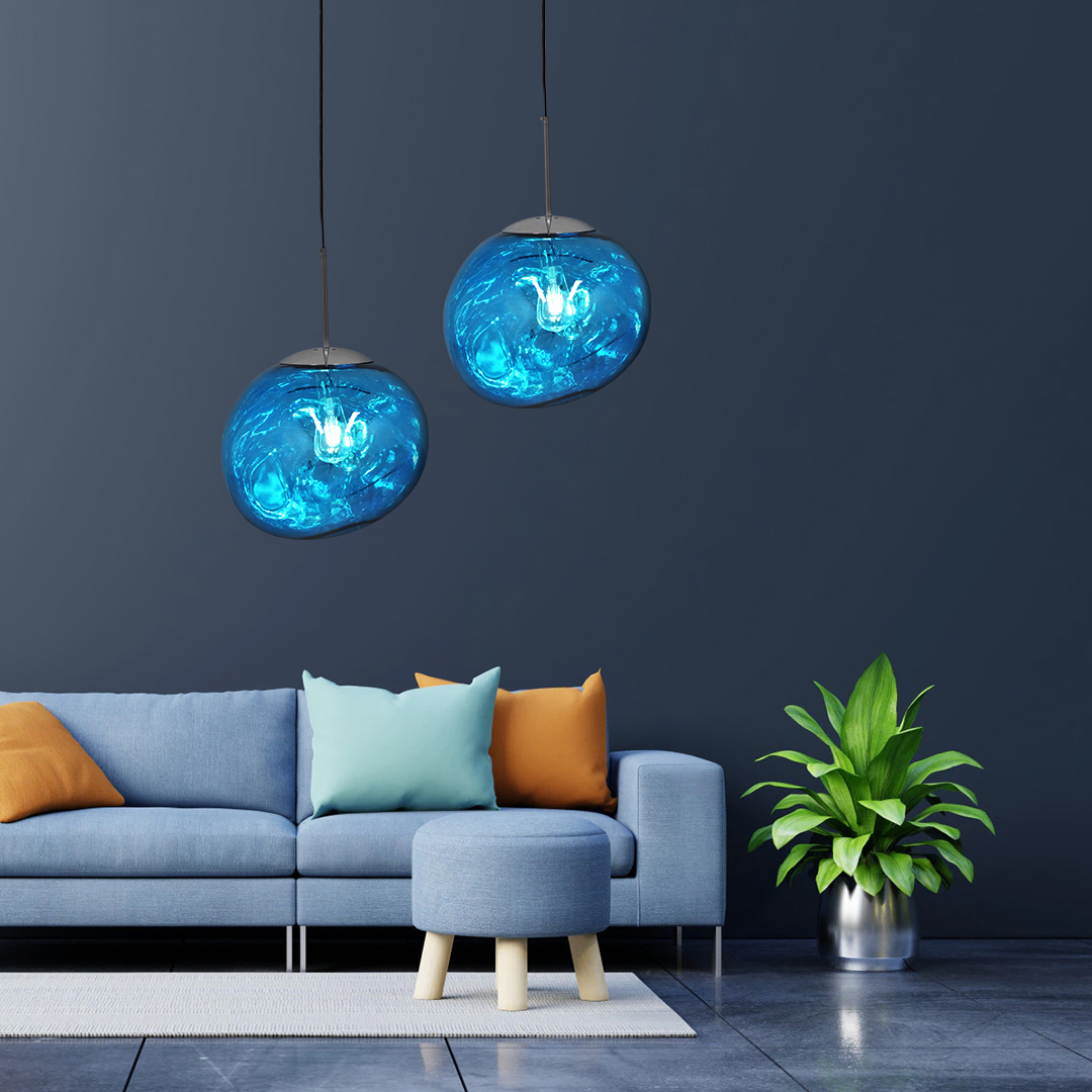 LEDTM® DIXAR 01467 Μοντέρνο Κρεμαστό Φωτιστικό Οροφής με Ντουί 1 x E27 AC 220-240V IP20 - Μπλε & Ασημί - Μ36 x Π36 x Υ45cm - Image 8