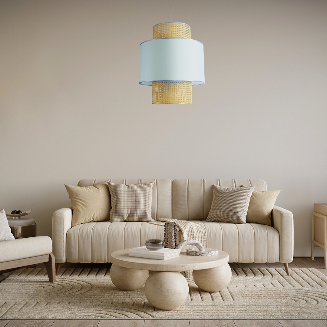 LEDTM® SAIGE 02045 Boho Κρεμαστό Φωτιστικό Οροφής με Ντουί 1 x E27 AC 220-240V IP20 - Γαλάζιο & Μπεζ - Μ50 x Π50 x Υ60cm - Image 11
