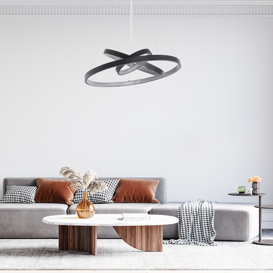 LEDTM® DIAMOND TRIO 61523-DECO Μοντέρνο Κρεμαστό Φωτιστικό Οροφής LED 100W 11200lm 360° AC 220-240V IP20 Ρυθμιζόμενο Λευκό CCT με Χειριστήριο από 2700K έως 6000K Dimmable - Lumileds SMD Chip - Μαύρο Ματ - Μ90 x Π90 x Υ90cm - 3 Χρόνια Εγγύηση - Image 12