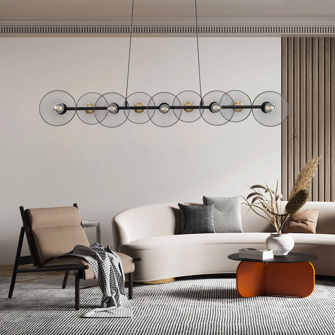 LEDTM® VERONA 00588 Μοντέρνο Κρεμαστό Φωτιστικό Οροφής με Ντουί 9 x E27 AC 220-240V IP20 - Μαύρο & Χρυσό - Μ140 x Π28 x Υ20cm - Image 11