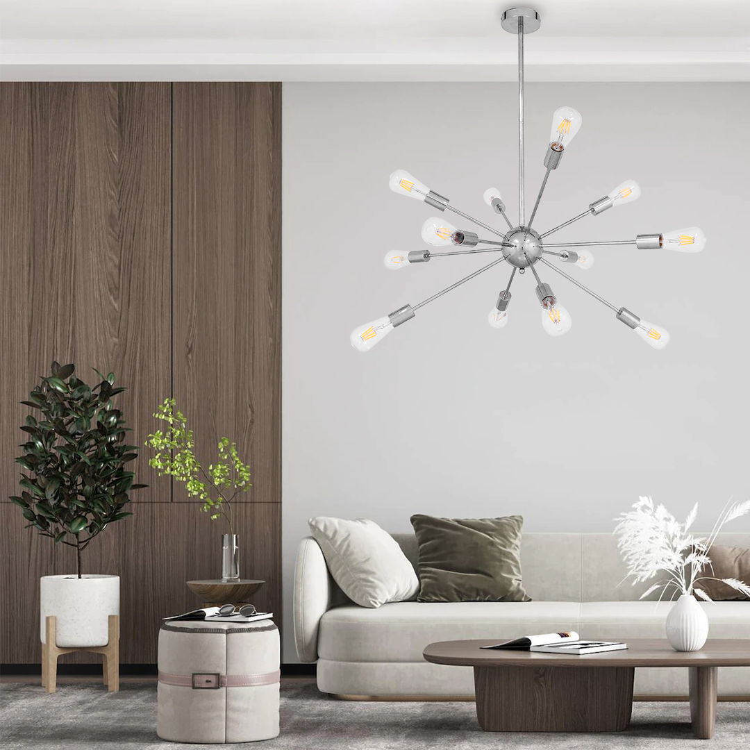 LEDTM® MILANO 01487 Μοντέρνο Φωτιστικό Οροφής με Ντουί 12 x E27 AC 220-240V IP20 - Ασημί - Μ80 x Π80 x Υ80cm - Image 9