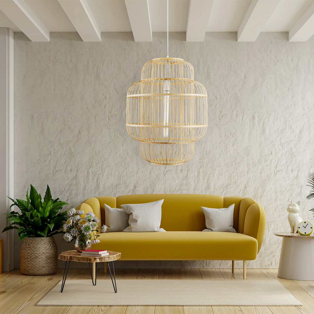 LEDTM® HIBISCUS 01763 Boho Κρεμαστό Φωτιστικό Οροφής με Ντουί 1 x E27 AC 220-240V IP20 - Μπεζ - Μ48 x Π48 x Y60cm - Image 11
