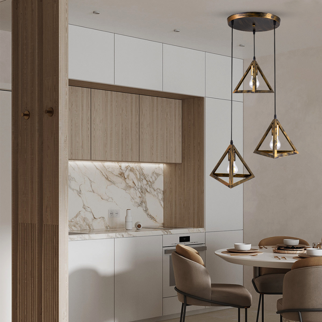 LEDTM® TRIANGLE 00619 Μοντέρνο Κρεμαστό Φωτιστικό Οροφής με Ντουί 3 x E27 AC 220-240V IP20 - Μπρούτζινο - Μ49 x Π49 x Y130cm - Image 12