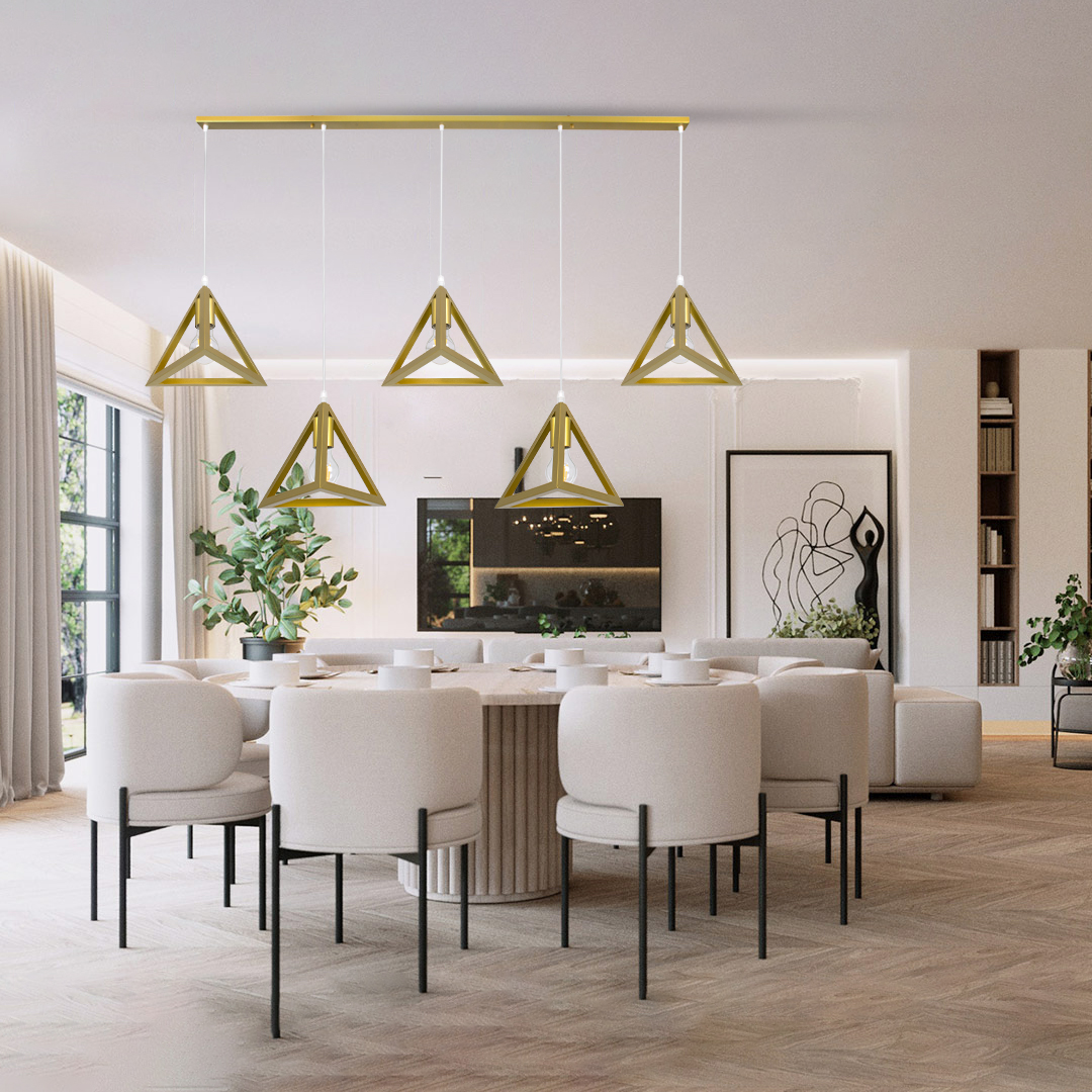 LEDTM® TRIANGLE 00610 Μοντέρνο Κρεμαστό Φωτιστικό Οροφής με Ντουί 5 x E27 AC 220-240V IP20 - Χρυσό - Μ170 x Π22 x Y130cm - Image 12