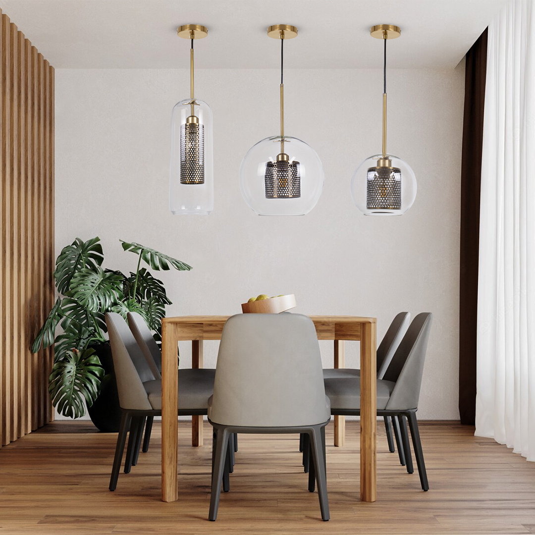 LEDTM® AVERY 00739 Μοντέρνο Κρεμαστό Φωτιστικό Οροφής με Ντουί 1 x E27 AC 220-240V IP20 - Διάφανο & Χρυσό - Μ18 x Π18 x Υ38cm - Image 10
