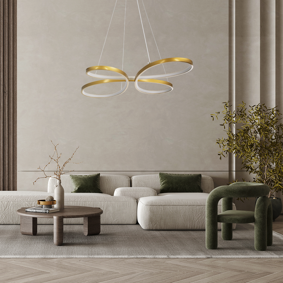 LEDTM® BUTTERFLY 61393 Μοντέρνο Κρεμαστό Φωτιστικό Οροφής LED 75W 8400lm 300° AC 220-240V IP20 Ρυθμιζόμενο Λευκό CCT με Χειριστήριο από 2700K έως 6000K Dimmable - Lumileds SMD Chip - Χρυσό Βούρτσας - Μ70 x Π55 x Υ4cm - 3 Χρόνια Εγγύηση - Image 14